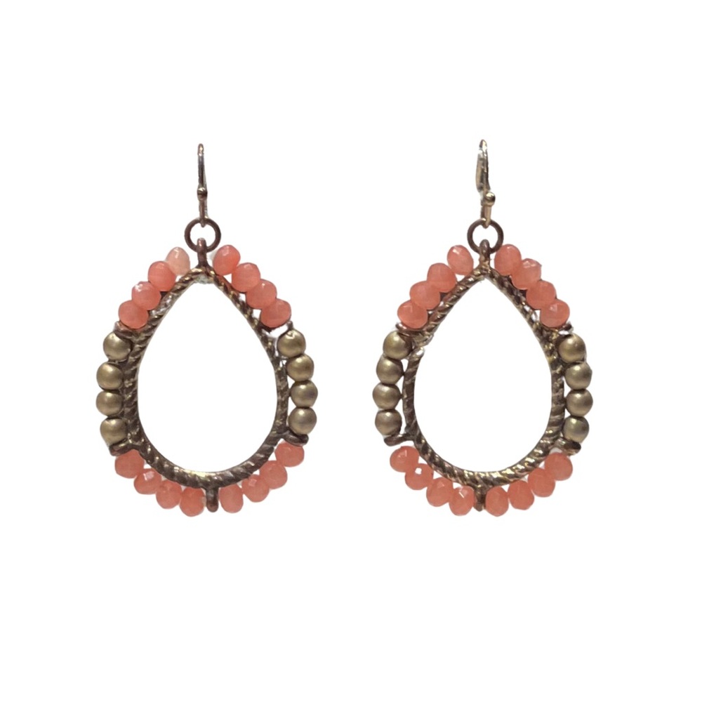 Elegant Coral and Gold Teardrop Earrings
